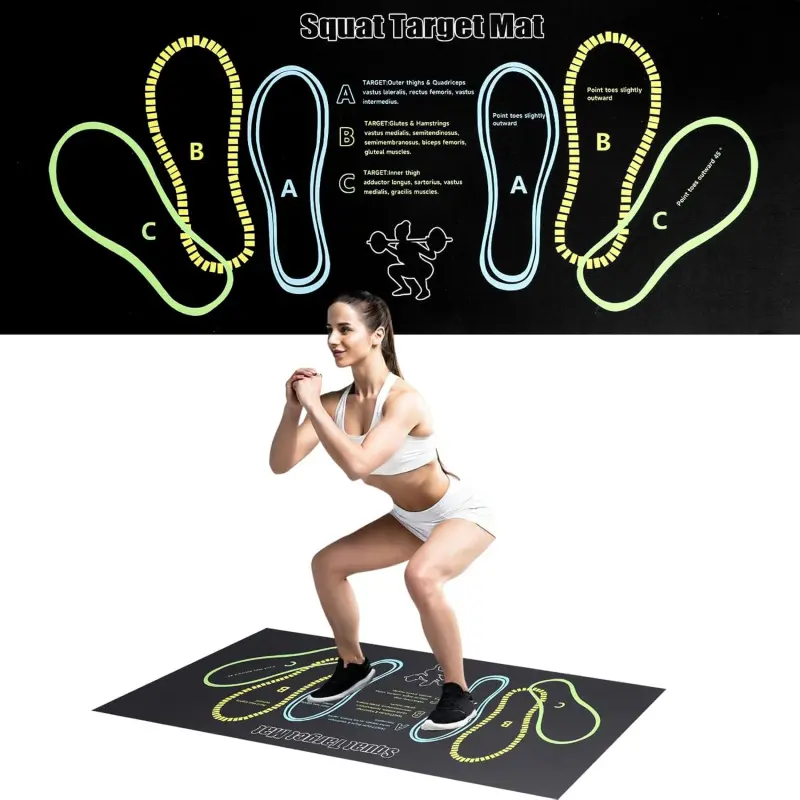 Strength Training Mat with Precise Symmetrical Markings - Portable Non-Slip Rubber, Reduced Strain, Squat Support Pad for Unisex Home Gyms, Train Smarter Workouts, Symmetrical Training, Foldable