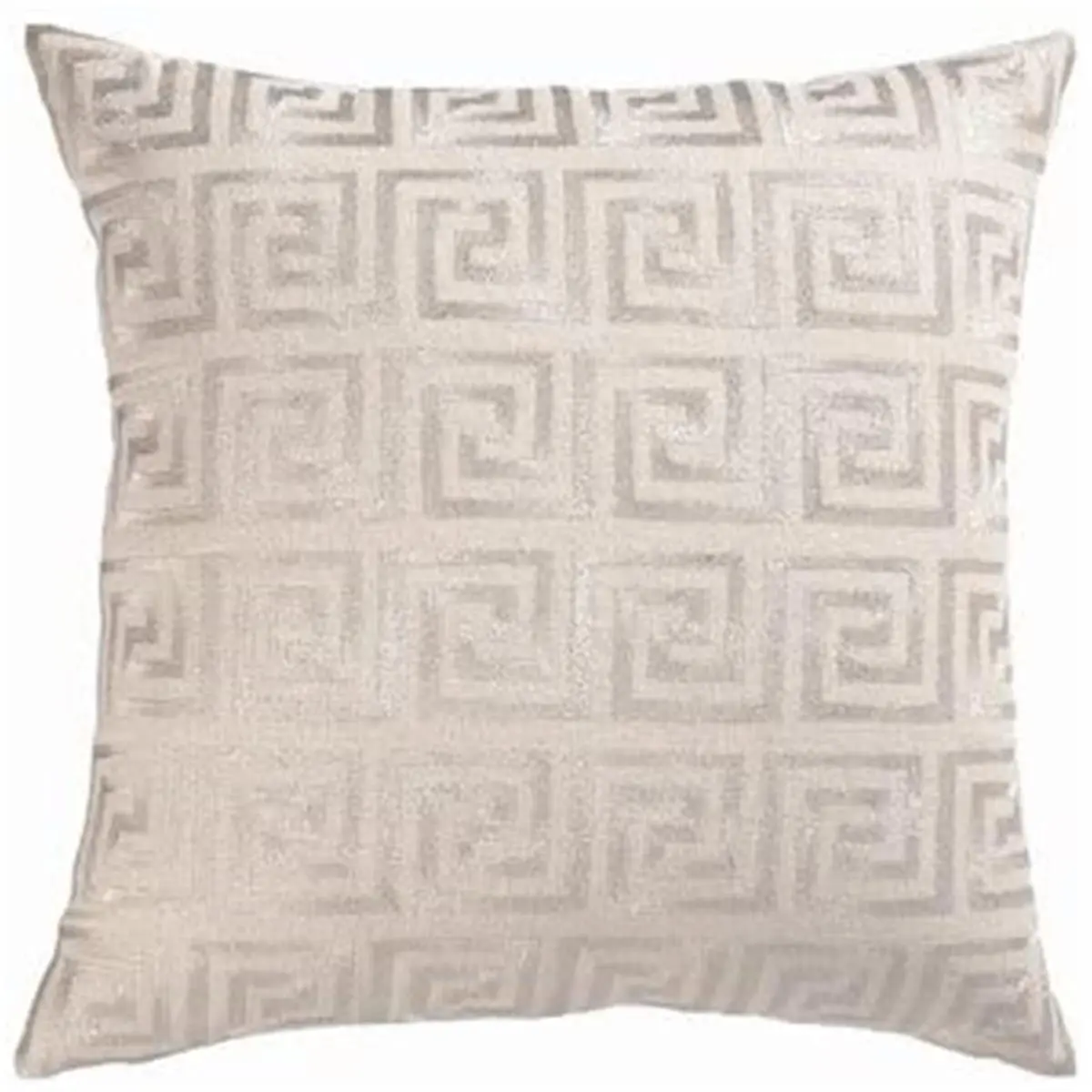 212 MAIN Handmade Craft Ramie Blend Home Decorative Cushion, 20x20 in, Classical Motif Silver Greek Key Metallic Embroidered Pillow