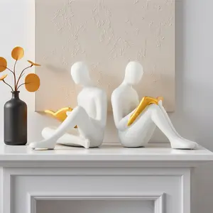 Creative Unique Pure Color Simple Reading Gold Man Statue Figurine, Abstract Figure Sculpture, Decorative Sculptures, Home Decor Multi-Functional Desktop Ornament Bookshelf Gift, Modern Home Decoration, Home Ornaments