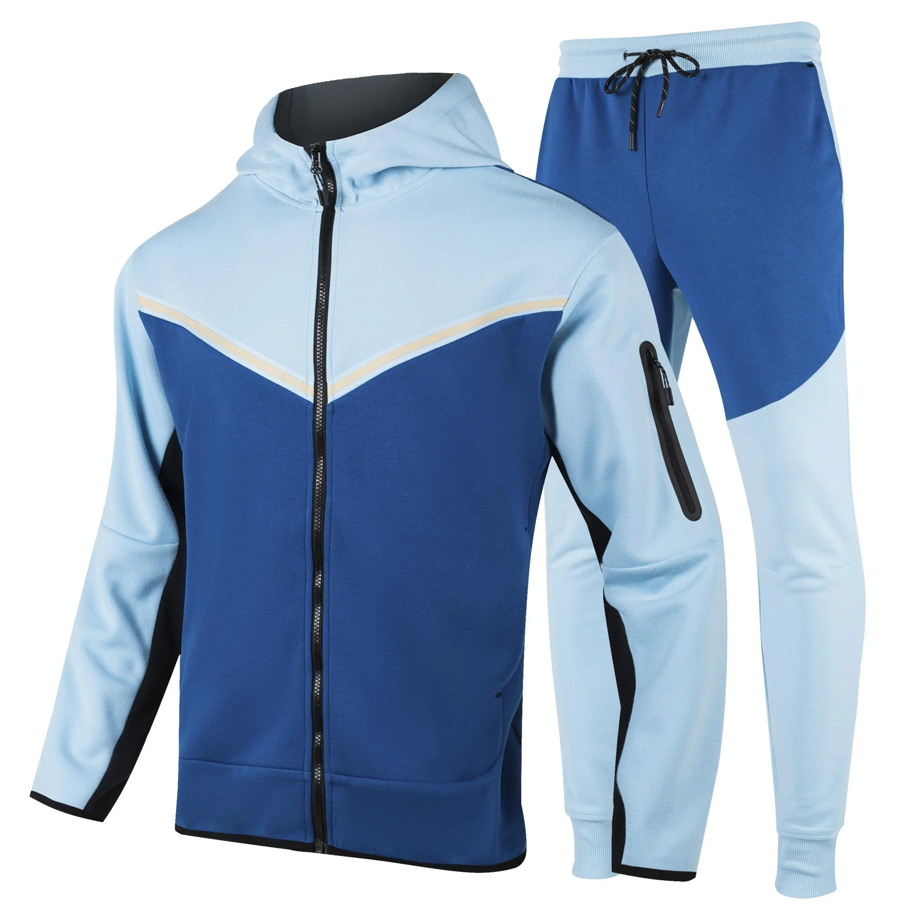 ANGELA BEBE Men's Tracksuits Sweatsuits For Men Hooded Tracksuit Sweatsuit Long Sleeve Full-Zip Jogging Sweatpants 2 Piece Set Sports Causal Jogging Warm Suit Long Sleeve