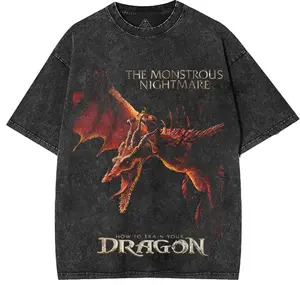 How to Train Your Dragon The Deadly Nadder Graphic Tees T-Shirt, Cartoon Movie Unisex Oversize Acid Wash Lightweight Cotton Tee for Fan, Casual Fabric