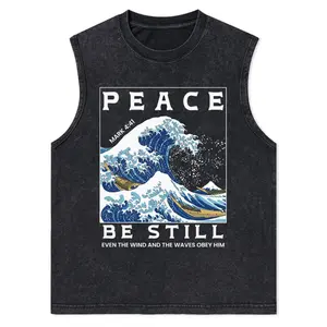 Peace Be Still Christian Washed Tank Top, Gym Essential, Vintage Casual Crewneck Short Sleeves Menswear T-shirt Classic Cotton Fabric Streetwear