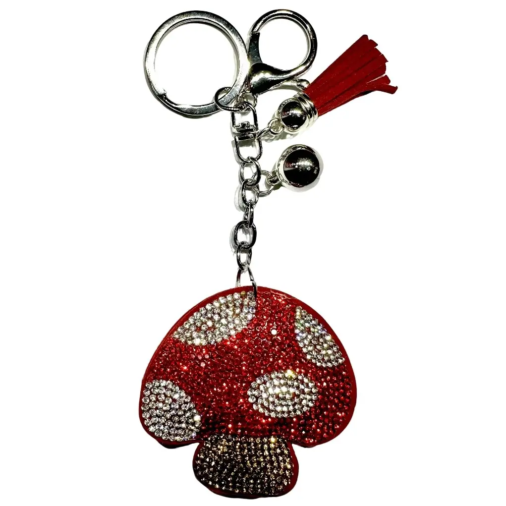 Mushroom Bling Keychain, Rhinestone design, Tassel Decor Sport Keychain for Men, Women, Kids Bling Backpack Keyrings, Purse Charms, Sparkle Key Fob