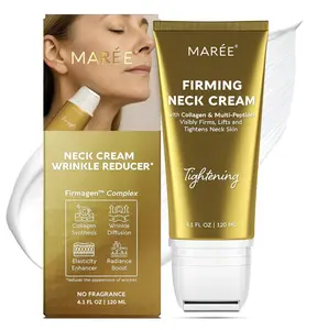 Firming Neck Cream MAREE with Face Roller Pro Retinol & AH-8 for Tightening Firming Anti Wrinkle Double Chin Cream for Women 4.1 FL OZ 120 ML