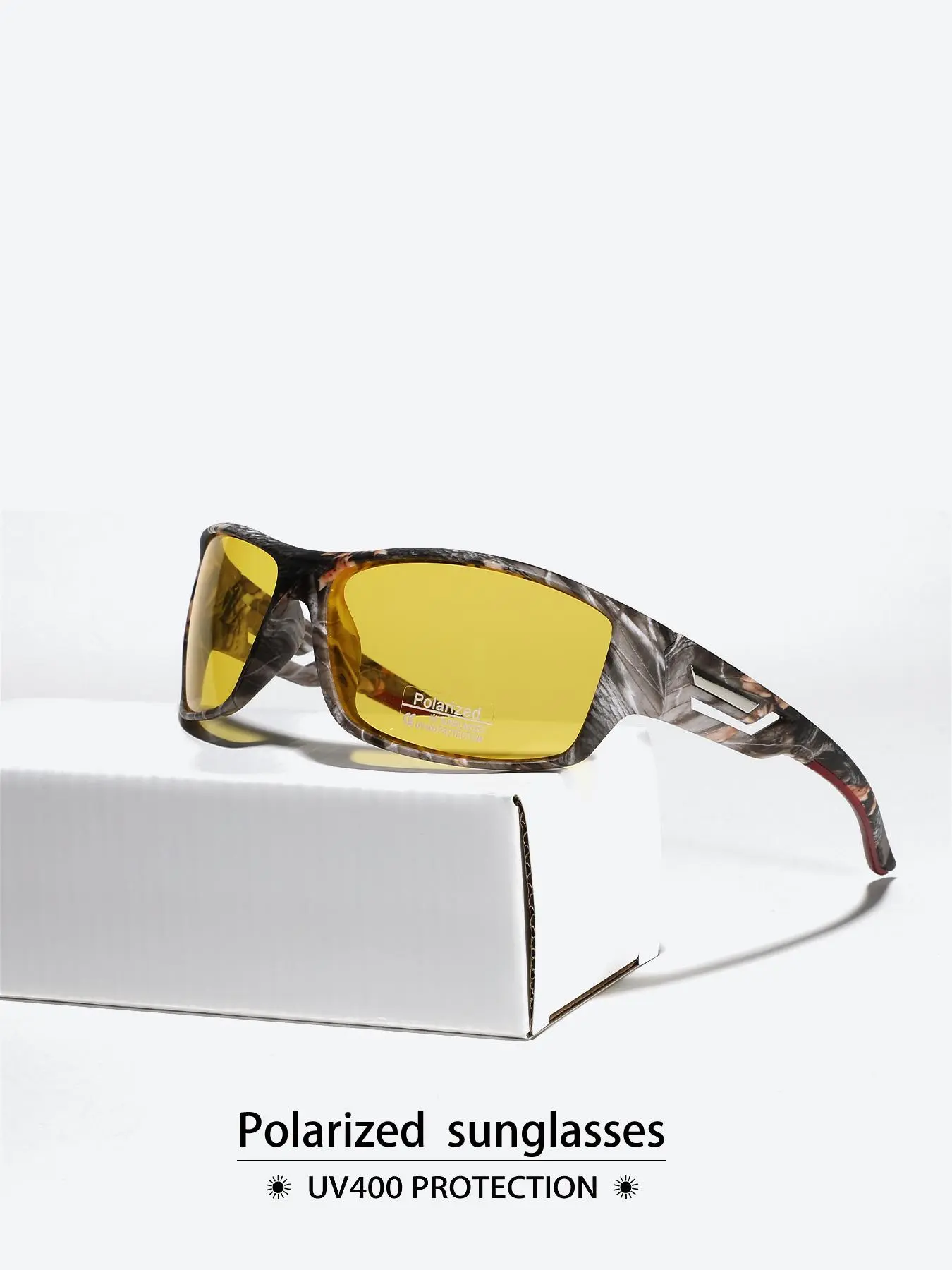 Unisex Camo Frame Rectangular Polarized Sunglasses, Trendy Casual Sunglasses for Everyday Use, Fashion Accessories for Outdoor Activities, Trendy Sporty Sunglasses, Trendy Streetwear Sunglasses