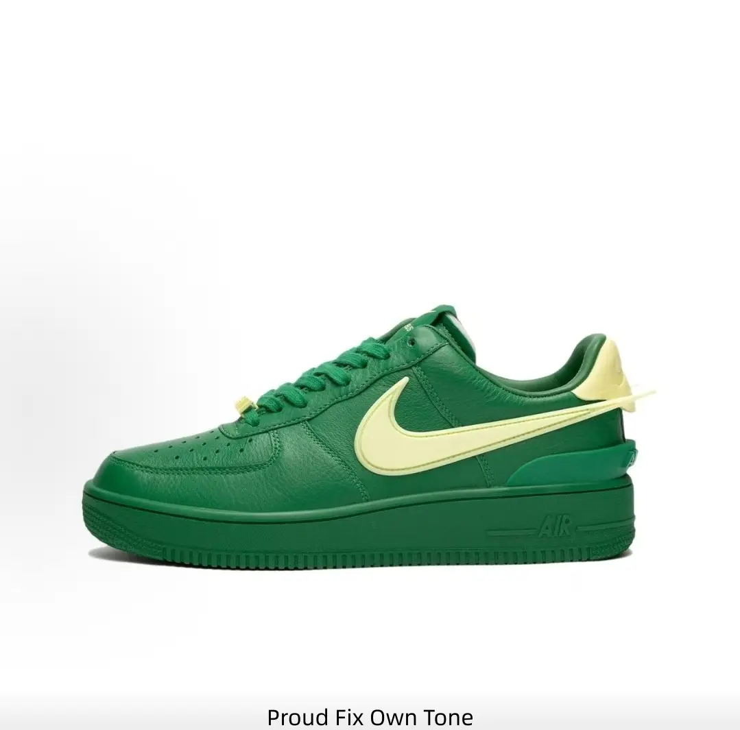 Forest Green Pebbled Leather Low Top Skate Sneakers Pale Cream Yellow Contrast Side Patch Matching Green Rubber Outsole Flat Daily Walking Street Footwear Unisex Men Women