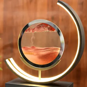 3D LED Action Sand Painting with USB, 3D Hourglass Glass Craft, Desktop Home Decor, Great for Relaxation,quick sand art,sand motion art   Ornaments