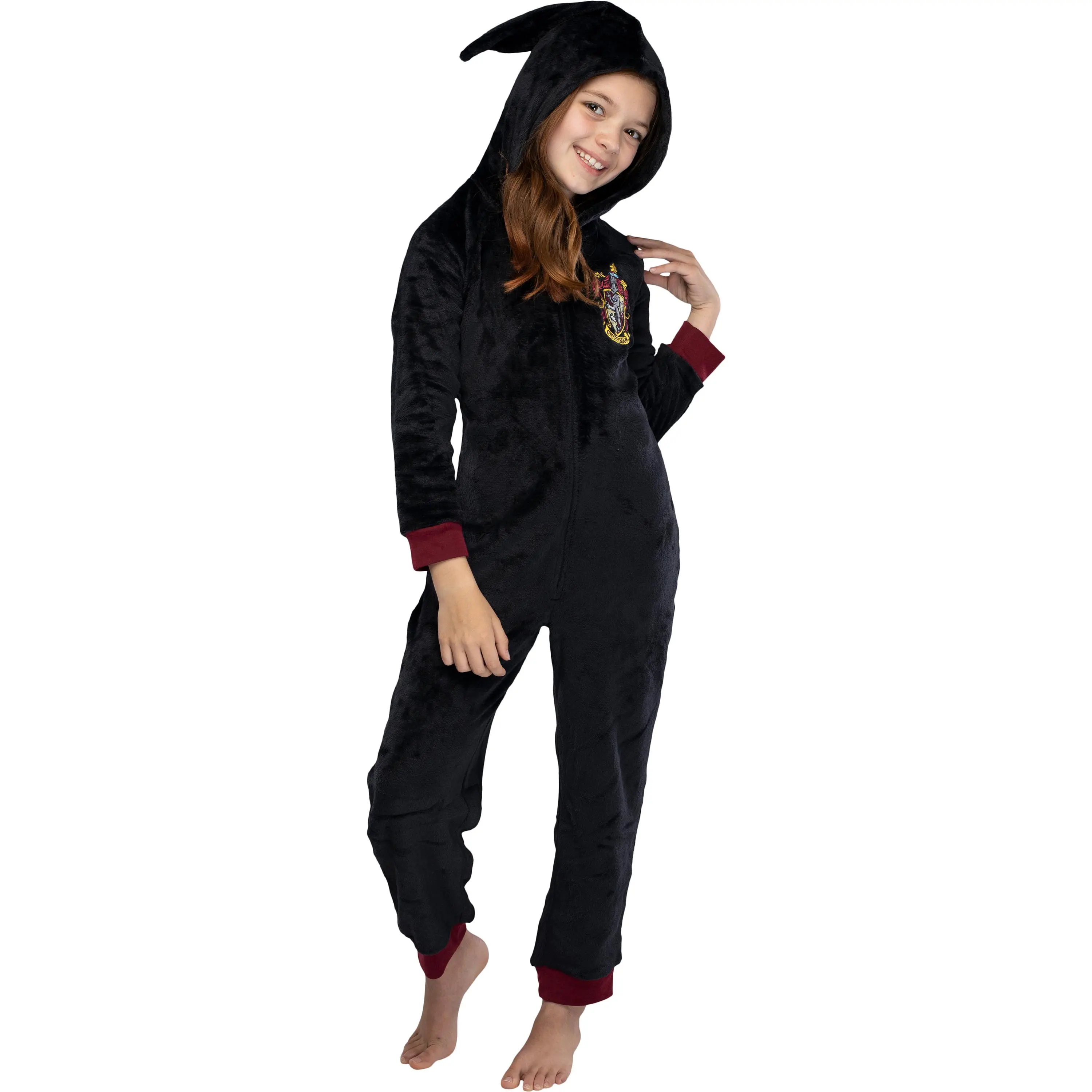 Kids' Harry Potter Hooded Fleece Onesie - 1PC Polyester Long Sleeve Pajama Outfit, Soft Casual Sleepwear Loungewear for Gryffindor, Slytherin, Ravenclaw, Hufflepuff