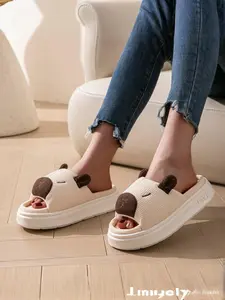Women's Cute Cartoon Bear Design Slides, Open Toe Slippers, Casual Soft Comfortable Home Slippers, All-match Indoor Shoes for Daily Wear, Girl