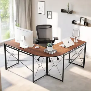 VECELO L-Shaped Gaming Table Desk, Foldable Corner Desk, Computer Desk Sturdy Writing Workstation for Small Spaces