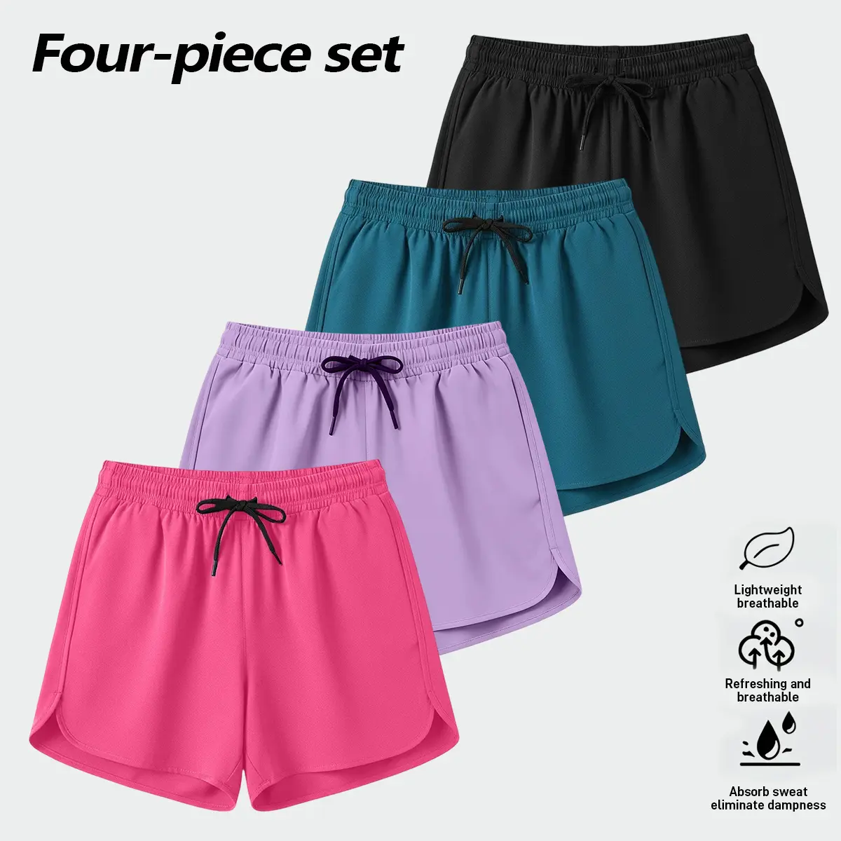 4-Pack European/American Running Shorts — Comfortable, breathable, non-clammy moisture-wicking; women’s sports/casual yoga/beach shorts; ideal for marathons; no pockets; back-to-school shopping