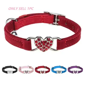 Cute Heart-Shaped Rhinestone Cat Collar with Safety Elastic Band and Bell, Adjustable 8-10 Inches, Suitable for Small Cats, Pet Accessories