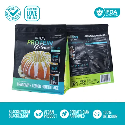 Just Move Organic Plant-Based Protein Powder - Grandma's Lemon Pound Cake Flavor, 20g, Vegan, Low Carb, Keto-Friendly, Dairy-Soy-Gluten-Peanut-Free Fitness Instant Mix Protein Supplement for Post-Workout Recovery, Instant Mix Protein Supplements