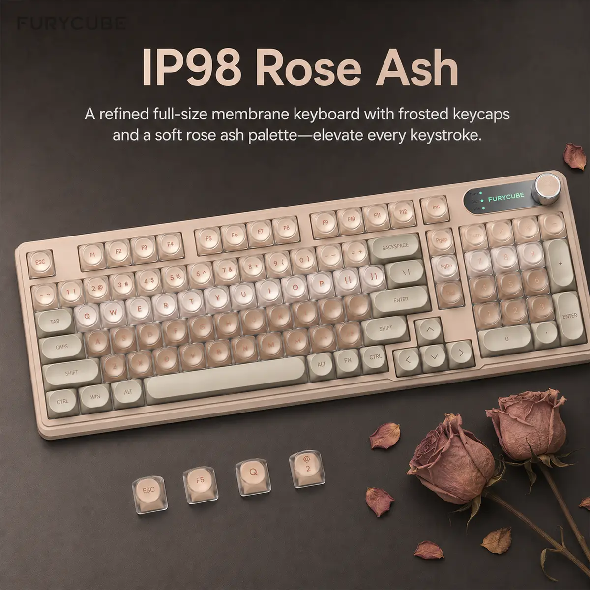 【Restock】FURYCUBE IP98 Foudation-Rose Ash Keyboard, 98 keys with Knob Wired/Wireless Cute Classic Keyboard with Number Pad, Custom Mechanical Feel Keyboard, RGB Backlit Work/Office/Gaming Silent Keyboard, Quiet Typing, Tiktokshopsummersales, budget gift