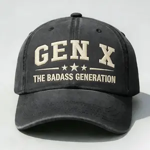 Gen X The Badass Generation Embroidered Hat, Vintage Washed Dad Cap, Retro 70s 80s 90s Humor Baseball Cap, Adjustable Unisex Gift For Gen X Men Women