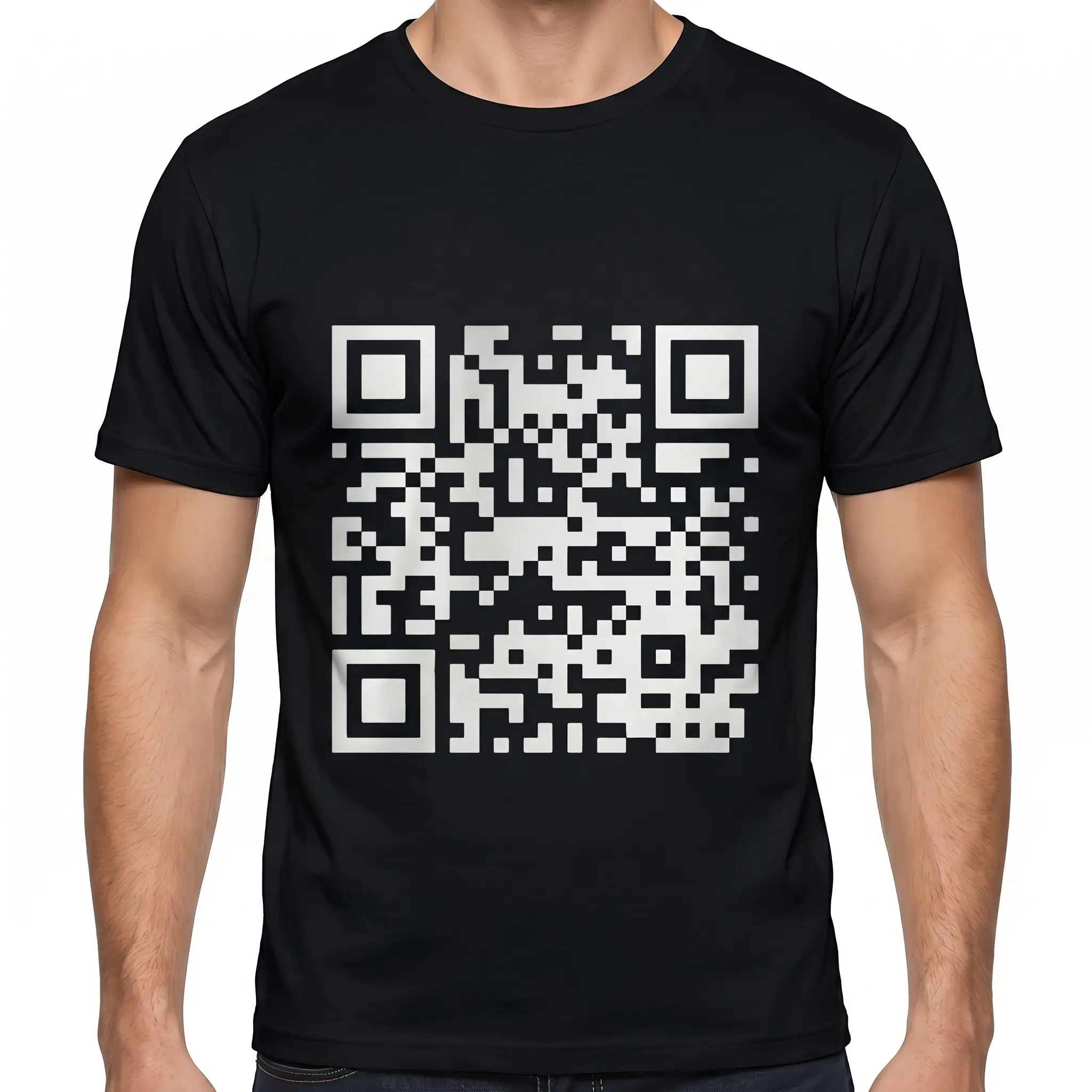 Funny FU QR Code T-Shirt Black Cotton Crew Neck Short Sleeve Casual Graphic Tee for Men Comfortable Versatile Everyday Wear Soft Stylish Streetwear Top