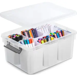 17 QT plastic storage box, transparent storage box with lid, multifunctional stackable storage container, used for organizing tools, crafts, crayons