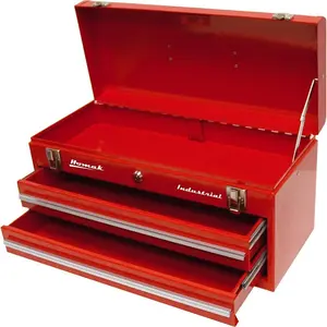 212 MAIN Homak RD00202200 Industrial 2-Drawer Friction Toolbox, Heavy Gauge Steel Tool Kit Set with Carry Handle & Latches, 9.75x20.18x8.58 in Red Tool Storage