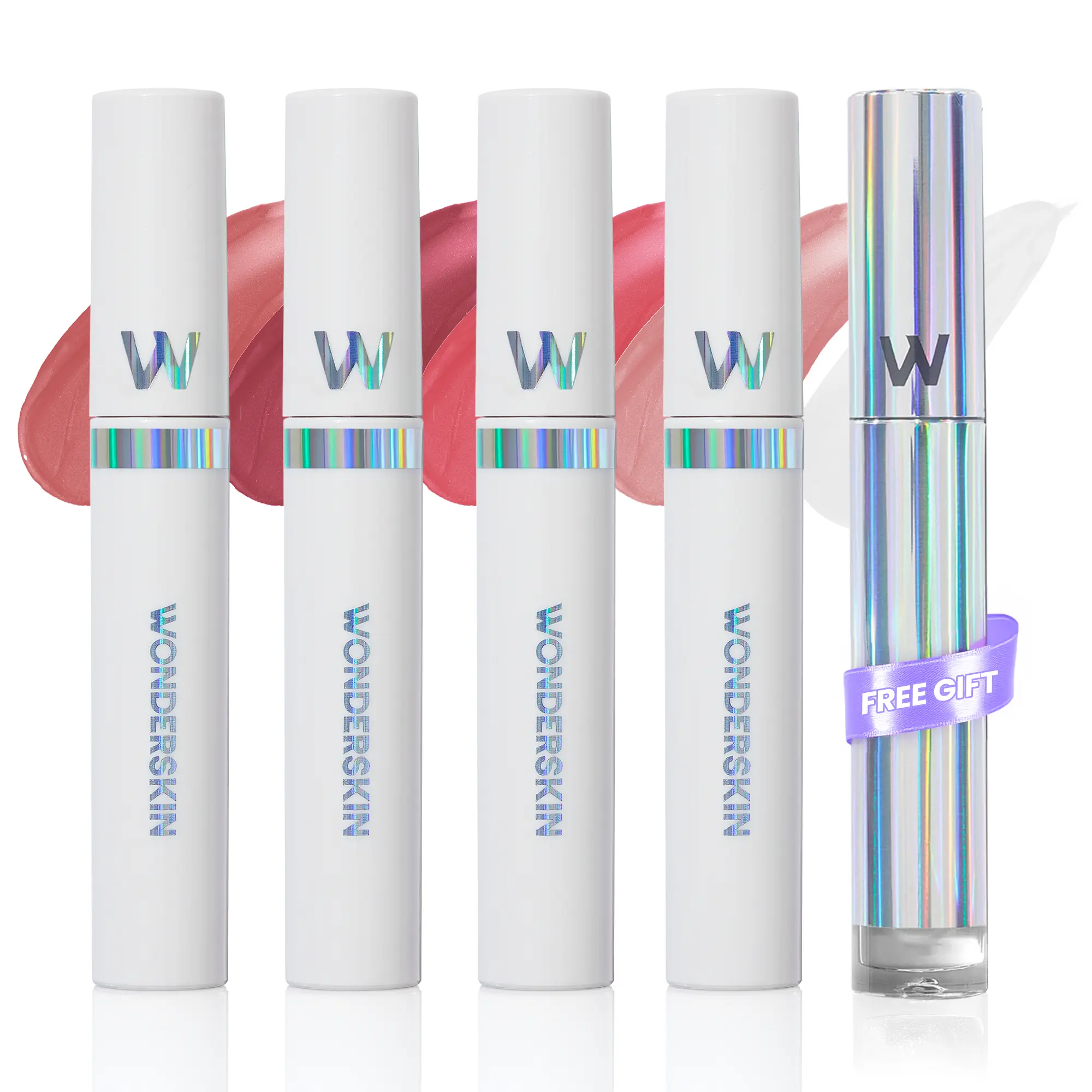 Wonderskin Icons Set – 4 Bestselling Lip Stain Masques (Whimsical, Charming, Lovely, XOXO) Long-Lasting No-Fade Color + FREE Top Gloss
