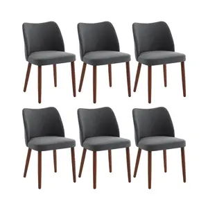 Garvee Modern Wing Back Dining Chairs Set of 6 - Linen Upholstered, High Back, Wooden Legs, Leveling Feet, Space-Saving - Kitchen Living Room, Dark Gray - 3 Boxes | 6PCS Linen | Dark Gray