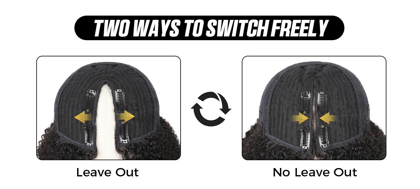 OQ HAIR V Part Wigs Human Hair 1B/30 Highlight Color Water Wave Upgrade Glueless Human Hair V-Part Clip in Wigs With Drawstring No Leave Out, No Glue, No Sew-in, Beginner Friendly