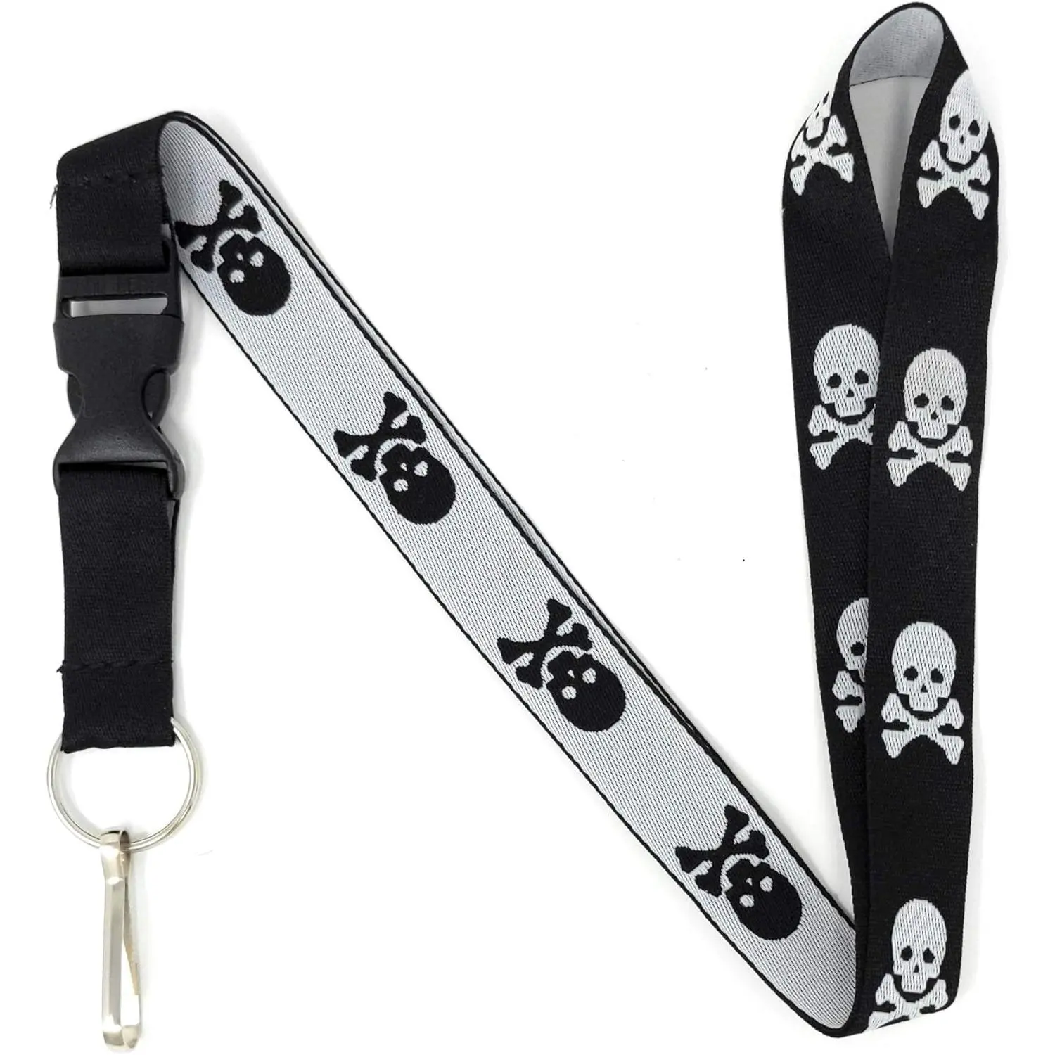 Gothic Theme Printed Skulls ID Card Lanyard - Name Tag Lanyards with Detachable Buckle, Badge Reels for ID Badge Holders, Synthetic Strap