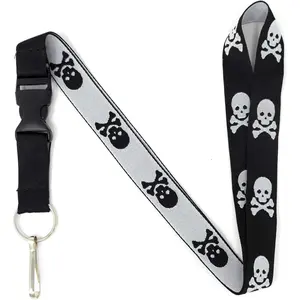 Skull and Crossbones Lanyard  and ID Holder with Detachable Buckle for  or Badge