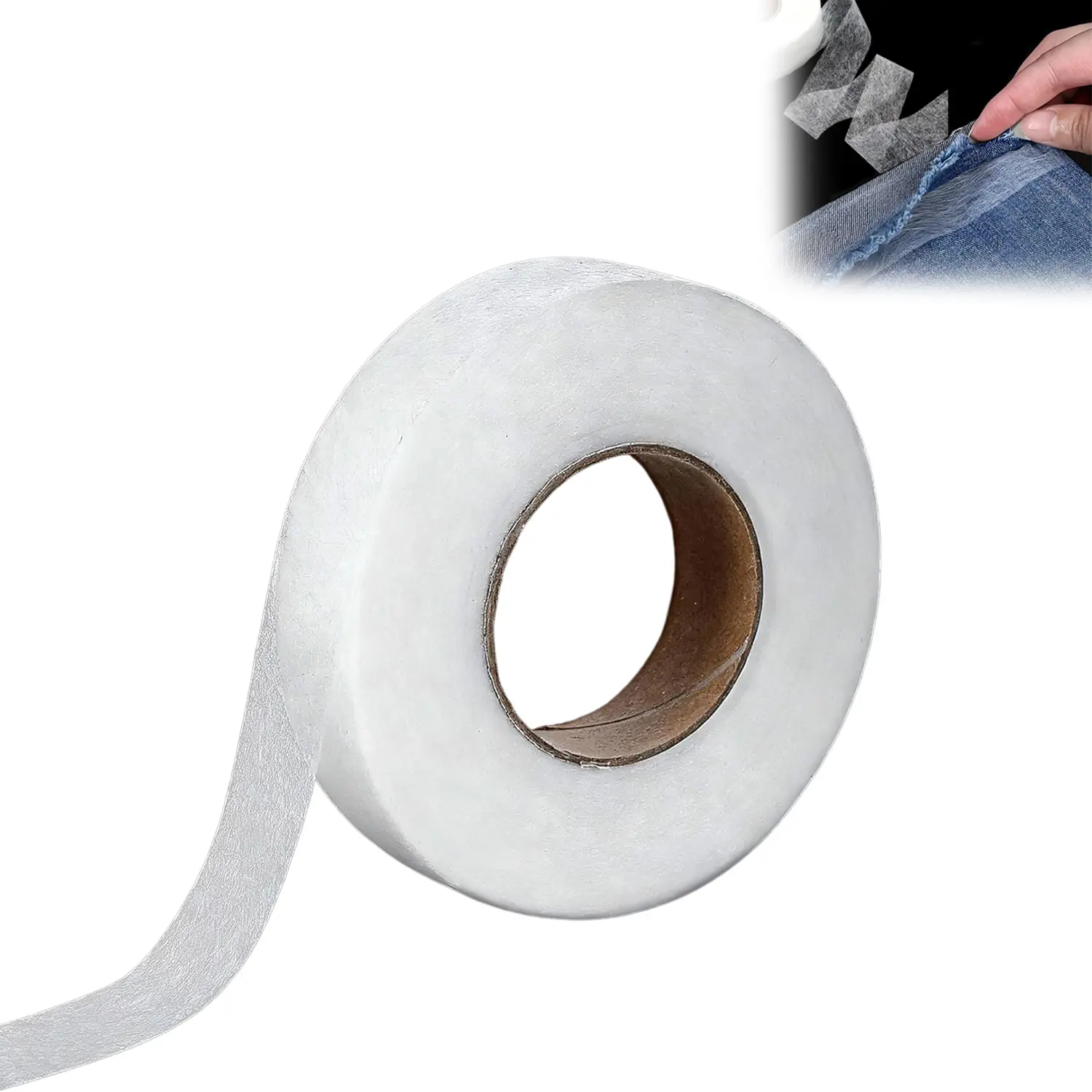 25x59in Fusible Interfacing Hemming Tape, 2cm Width 65m (2559in) Length Double-Sided Hot Melt Non-Woven Fabric, Iron-On Adhesive Lining for Clothing, Curtains No-Sew DIY Projects