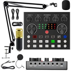Professional Podcast Recording Equipment Set, Rechargeable USB Audio Interface PC Condenser Microphone Set, Audio Interface, Sound Card, Live Streaming Equipment, Microphone Set