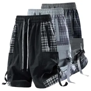 Men’s plaid patchwork casual shorts for summer — trendy brand, loose cargo fit, mid-thigh length with large pockets; versatile straight-leg shorts #SummerVibes