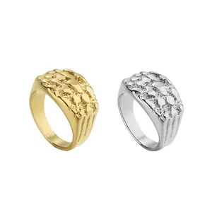 Stainless Steel Lava Pattern Ring - Golden-Steel Two-Tone Fashion Versatile Unisex Band Golden Color Rings Elegant Everyday Ring