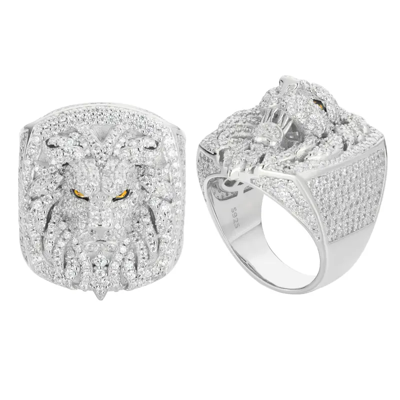 UCCIYO 18K Gold-Plated Lion Ring with Lab-Grown Moissanite S925 Sterling Silver Synthetic Moissanite Ring for Women Men Hip Hop Jewelry Gift summerwins【#R398 】