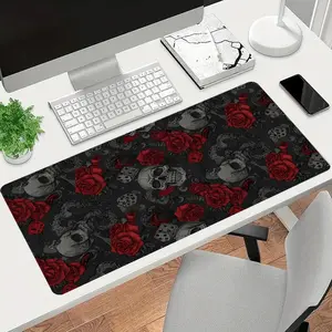 1pc Dark Gothic Red Rose Skull Snake Dice Large Gaming Mouse Pad, Extended XXL Desk Mat, Stitched Edge, Non-Slip Rubber Base, Great for Goth Style Lovers, Gamers and Spooky Aesthetic Desk Decor