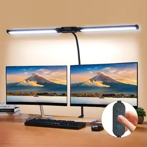 Led Desk Lamp for Office Home - Eye Caring Architect lamp with Clamp,Dual Screen Computer Monitor Gooseneck Smart Light: 3 Color Flexible Adjustable Lighting Table Lamp for Study Drafting