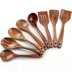 Wooden Kitchen Utensils Set, 8 Counts/set Wooden Spoon & Spatula Set, Kitchen Utensils Set for Non-stick Pan, Kitchen Accessories, Wooden Cooking Tools