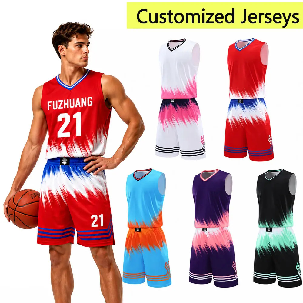 Custom Basketball Uniforms, Breathable Quick-Dry Jersey & Shorts Set with Name & Number for Unisex Men & Kids, Multi-Size Athletic Fit for Team Game Play, Short Sleeve, Sublimated Print, Customizable, Athletic Cut, Moisture-Wick, Name/Number Add, Unisex N