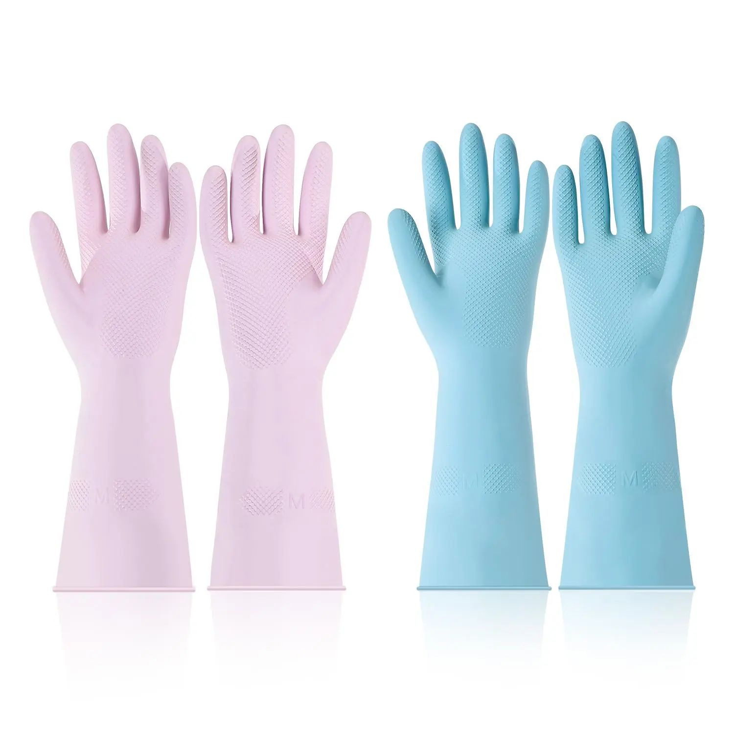 VEVOR Latex Reusable Dishwashing Gloves, 2 Pairs Medium Colorful Fully Coated All Weather Grip Anti-Slip Waterproof Tools & Cleaning Gloves - Flexible, Long-Lasting, Rolled Cuffs, Pink+Purple for Dishwashing, Multifunctional Cleaning Tasks