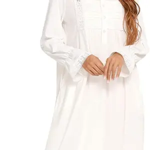 Women's Victorian Nightgown Long Sleeve Nightgowns Vintage Autumn Night Shirt