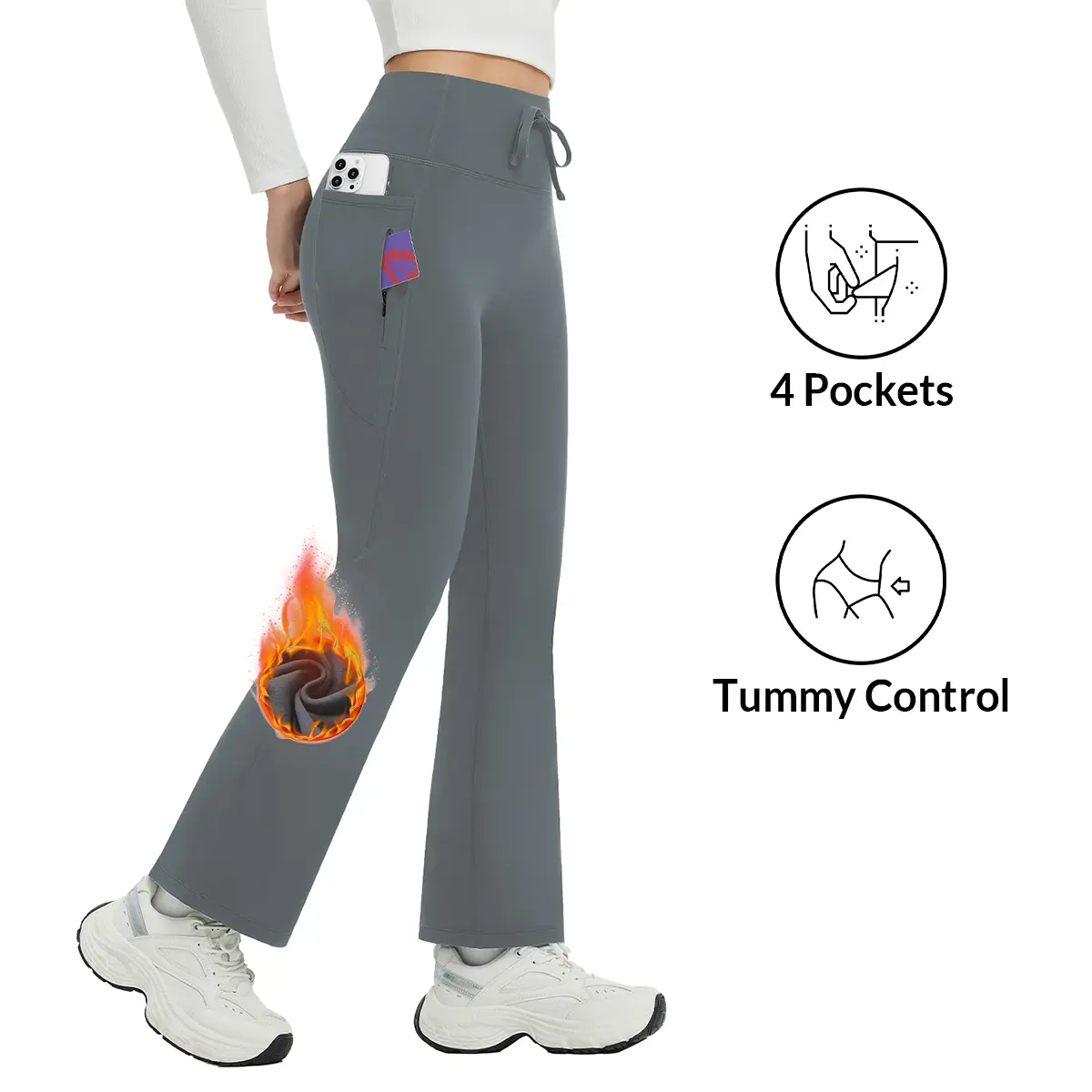 baleaf Women's 27" Classic Bootcut Yoga Pants, Thermal Fleece Lined High Waist Athletic Trousers with Zip Pockets for Winter Skiing
