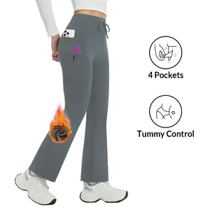 baleaf Women's 27" Fleece Lined Pants Winter Thermal Warm Bootcut Flare Leggings Yoga Pants with Zip Pockets Cold Weather Home Lounge Casual Work Commute