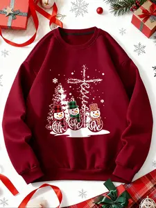 Men's Christmas Round Neck Pullover, Snowman Graphic Print, Urban Fashion, Daily Wear, Long Sleeve, Casual Style, Spring & Fall