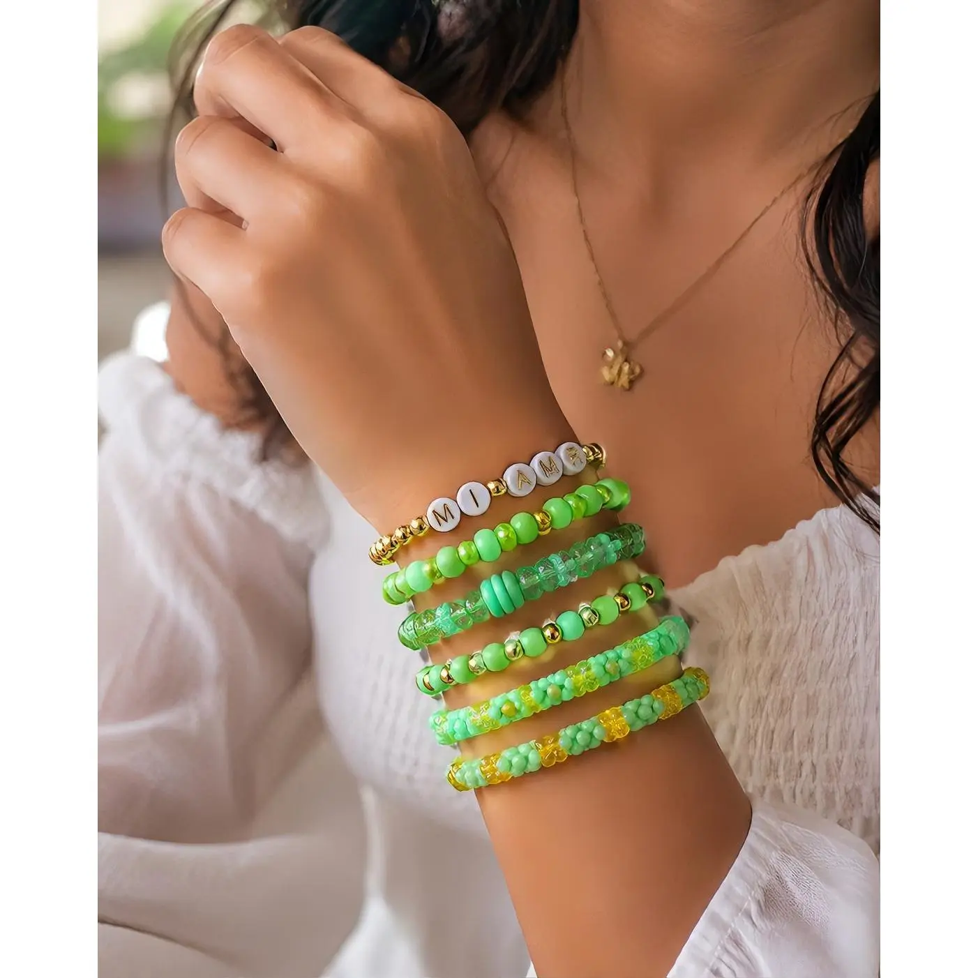 Colorful Beaded Bracelet Set in Green Purple Yellow set bracelets Blue Pink Orange and Blue for Stylish Accessory