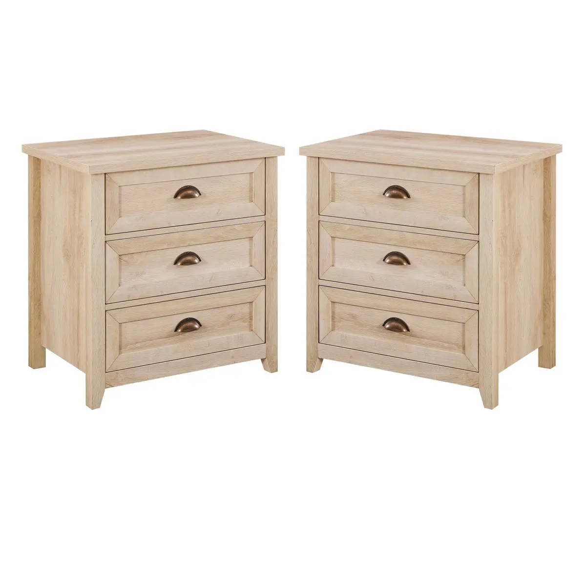Walker Edison 25 in. Odette Framed Nightstand - 3 Drawer Cup Handle, White Oak, Farmhouse Bedside Tables