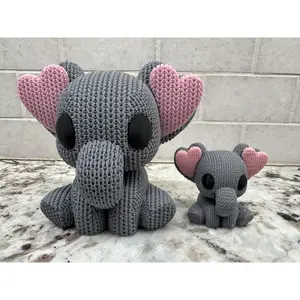 Valentines Elephant with Pink Heart Ears and Knit Crochet Finish 3D Print
