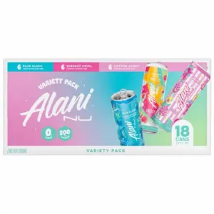 Alani Nu Energy Drink Slush Variety Pack| (Pack Of 18) | 3 Different Flavors : Blue Slush, Sherbet Swirl, and Cotton Candy -12 fl. oz
