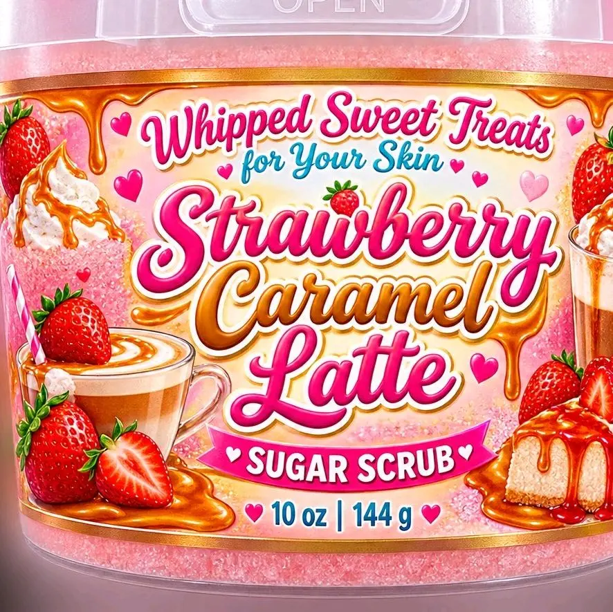 Strawberry Caramel Latte-Scented Sugar Scrub for Body Exfoliation and Moisturizing