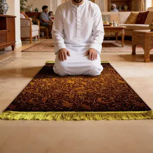 Portable Prayer Rug, Crescent Moon & Dome Dream Carpet, Foldable, Indoor Outdoor Use, Velvet Mat, High-Definition Print