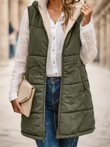 Elegant Reversible Faux Fur-Trimmed Sleeveless Hooded Vest