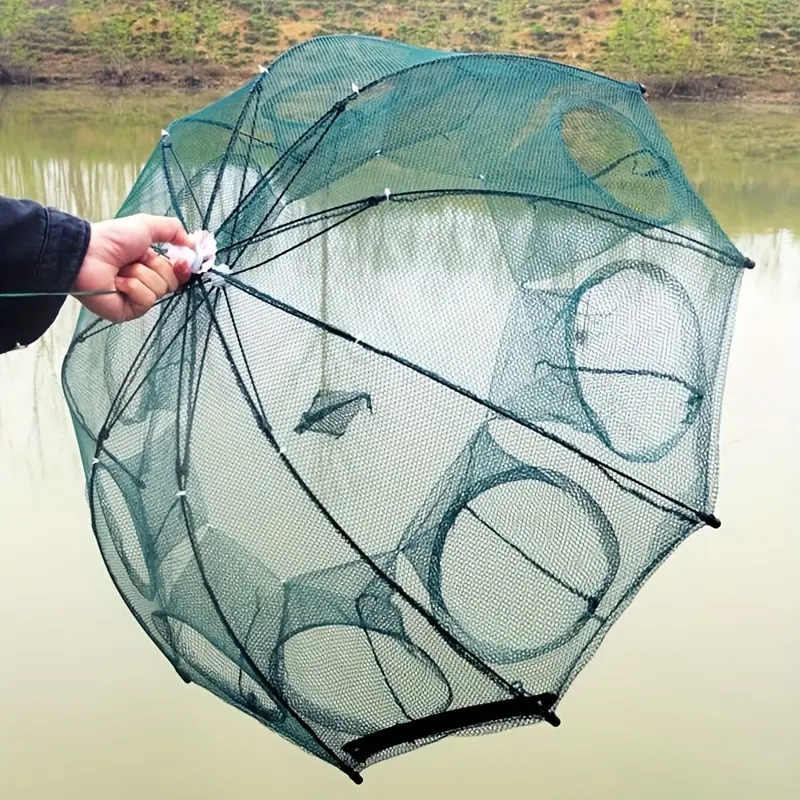 Folding Hexagon Fish Trap - 1 Foldable 6-10 Hole Portable Hexagonal Net, Fishing Gear and Equipment, Fishing Accessory for Crayfish Shrimp Catching Tank Cage Net
