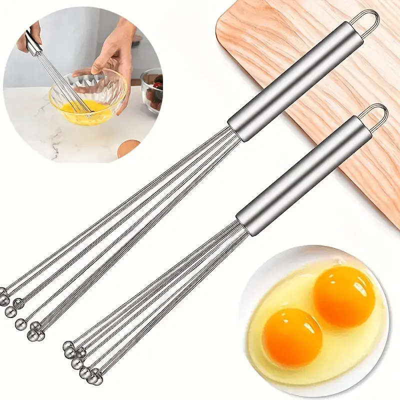 [Stainless Steel Whisk] 1pc 10in Stainless Steel Bead Whisk | Hand-held Whisk for Coffee, Butter Cream Sauce, Restaurant Kitchen Baking Tools, Manual Egg Beater for Cooking, Mixing, Stirring, Beating